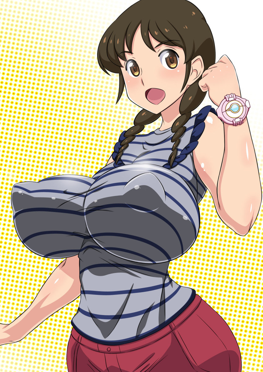 breasts clothing erect_nipples erect_nipples_under_clothes female female_focus female_only large_breasts large_nipples looking_at_viewer natsume_amano nipples shiny_breasts shiny_skin solo solo_female solo_focus tagme yo-kai_watch yukimaru_(gojo)