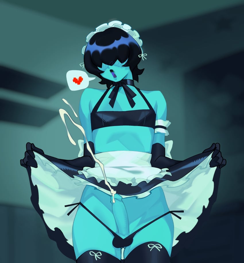 1nonbinary 2025 2d artist_request balls baton commission cum deltarune dialogue enby hair_between_eyes kris_(dark_world_form) kris_(deltarune) maid maid_outfit nonbinary penis twitter_link
