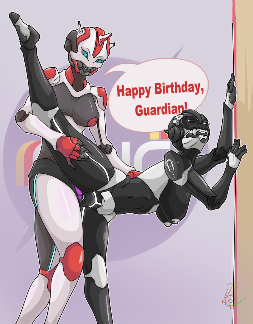 against_wall birthday blue_eyes commission destiny_(game) exo female female_only femdom femsub guardian_(destiny) gynoid hand_on_back hand_on_thigh lakshmi-2 no_humans original_character pussy_juice robot robot_girl sishi-17 strap-on tagme text thiccrobots vaginal_insertion vaginal_penetration white_eyes yuri