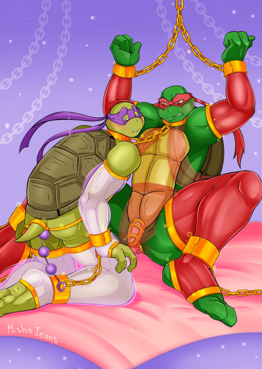 2_toes 3_fingers absurd_res anal anal_beads anal_beads_in_ass anal_sex angry ankles_tied anthro armwear ass blush bottomwear bound brother_(lore) brothers_(lore) buttplug buttplug_in_ass buttplug_insertion chained chained_together chains chastity_cage chastity_device clothing collar digital_media_(artwork) donatello donatello_(tmnt) duo feet fingers genitals hands_tied hi_res incest kneeling legwear loincloth male male/male mask mishajeans object_in_ass penetration penis plug_(sex_toy) plug_insertion raphael raphael_(tmnt) reptile scalie sex_toy sex_toy_in_ass sex_toy_insertion shell sibling_(lore) sitting spread_legs spreading stockings tail teenage_mutant_ninja_turtles tmnt_2003 toes translucent translucent_clothing translucent_loincloth turtle