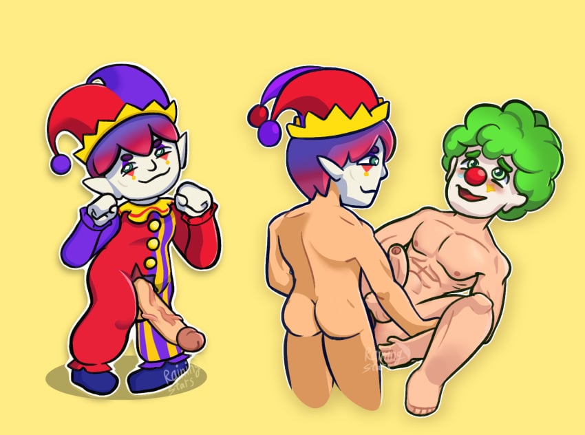 2boys ahe_gao ambiguous_gender anal anal_insertion anal_sex ass average_sized_penis back_view balls belly_bulge big_cock big_dick big_penis blush bodysuit bubbles_(mii) butt_focus circumcised clothed clothed_male clothing clown clown_boy clown_costume clown_makeup clown_nose clown_paint cock costume dick elf_ears gay gay_domination gay_male gay_sex gradient_hair green_eyes green_hair huge_cock hugh_morris jester jester_costume jester_hat jester_outfit juicy_butt light-skinned_male light_skin long_penis make_up makeup male male/male male_only masculine massive_cock massive_dick massive_penis mii missionary missionary_position muscular muscular_arms muscular_legs muscular_male muscular_thighs naked naked_male nintendo nude nude_male onesie onesie_open pecs pectorals penis pointy_ears posing presenting_penis purple_hair rainingstars ripped_bodysuit ripped_clothing ripped_pants shoes simple_background simple_coloring smug smug_expression smug_eyes smug_face smug_grin smug_smile solo solo_focus solo_male sparkles spread_ass spread_butt spread_legs spreading stretched_anus stretching tomodachi_life tomodachi_life:_living_the_dream uncircumcised uncircumcised_penis uncut veins veiny_penis yaoi