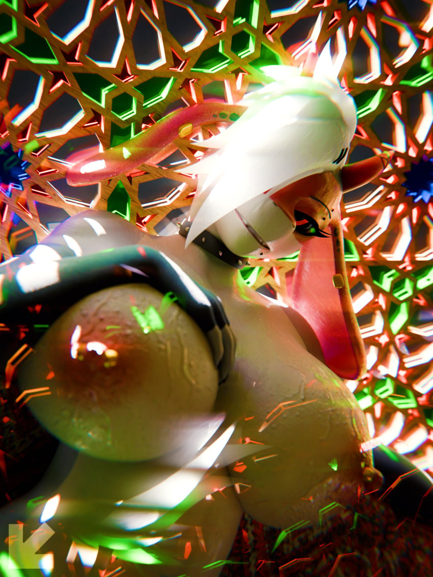 3d 3d_art 3d_render anthro areola breasts demon explicit female geometry glow glowing_eyes highres large_breasts light moist monster_girl nipples pattern refraction skin_pores skin_texture solo sweat visiuun