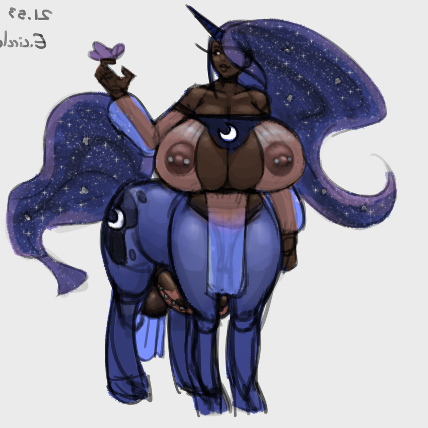 centaur cleavage dark_persona dark_skin dialogue dickgirl dress dress_lift female friendship_is_magic futanari horsecock intersex large_breasts mechamonkeyz my_little_pony nightmare_moon_(mlp) nipple_piercing princess_luna_(mlp) taur