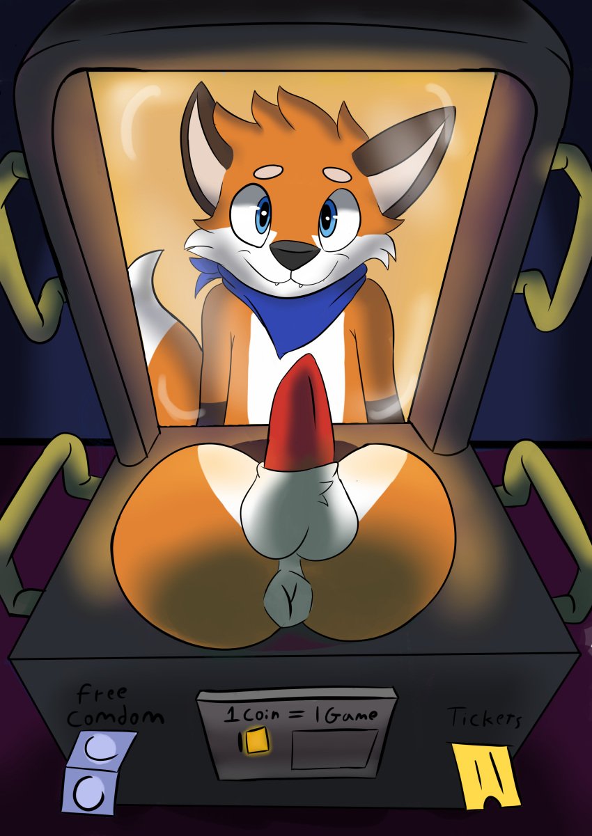 1boy absurd_res anthro anus arcade arcade_machine ass balls biped canid canine electronics english_text erection first_person_view fox fur furry furry_only hi_res machine male male_only malesub mammal neoanton_(artist) nude penis prostitution_machine solo solo_male taint text thebestf0x ych