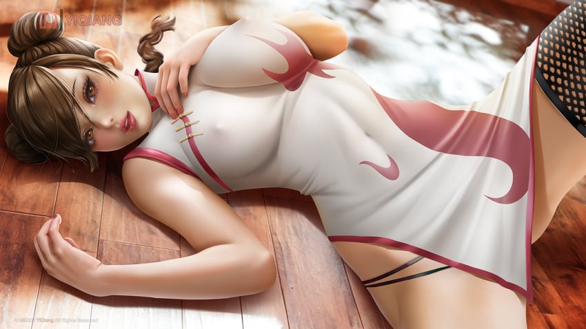 16:9_aspect_ratio 1girls black_legwear black_panties black_thighhighs black_underwear blush braid braided_ponytail breasts brown_eyes brown_hair china_dress chinese_clothes clothing covered_erect_nipples detailed_background double_bun dress erect_nipples erect_nipples_under_clothes eyelashes female female female_only fishnet_legwear fishnet_stockings fishnet_thighhighs fishnets hair_bun large_breasts legwear lipstick long_hair looking_at_viewer looking_back lying makeup naruto naruto:_the_last naruto_shippuden nipples no_bra on_back on_floor pantsu partially_clothed patreon_logo patreon_username pink_lips ponytail seductive seductive_eyes seductive_look short_dress sleeveless sleeveless_dress solo solo_focus spread_legs stockings sunlight tenten thighhighs tied_hair underwear visible_nipples wooden_floor yiqiang