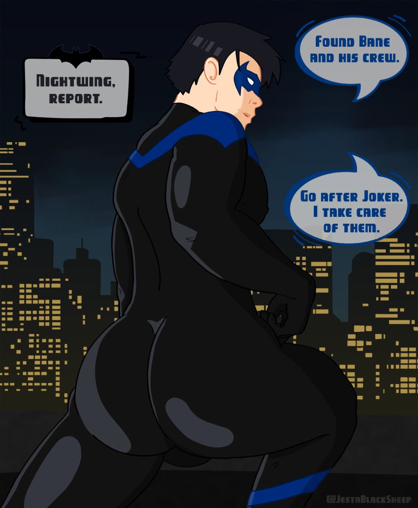 arkham_asylum ass ass_focus batman batman_(series) big_butt dc dc_comics dick_grayson gay jestablacksheep male male_only nightwing no_visible_genitalia superhero