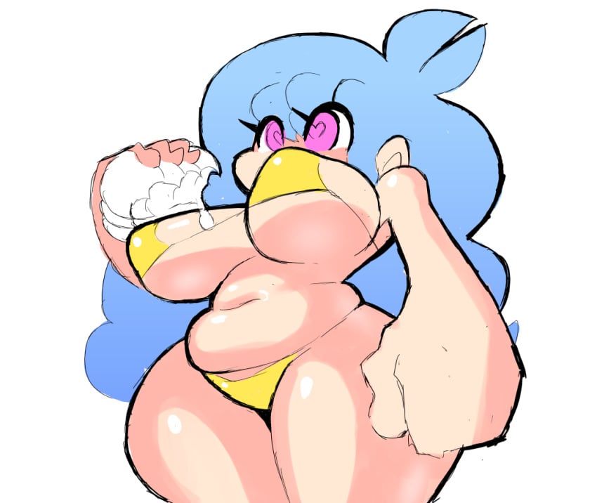 1girls belly big_belly big_hair big_hands big_hips bikini blue_hair burger curly_hair eating eks-out female friday_night_funkin goo hamburger heart-shaped_pupils huge_breasts huge_hips huge_thighs human large_breasts light_blue_hair light_skin long_hair navel pink_eyes poofy_hair shiny_skin skyblue skyblue_(friday_night_funkin) teenager thick_thighs tummy underboob very_long_hair white_background wide_hips yellow_bikini