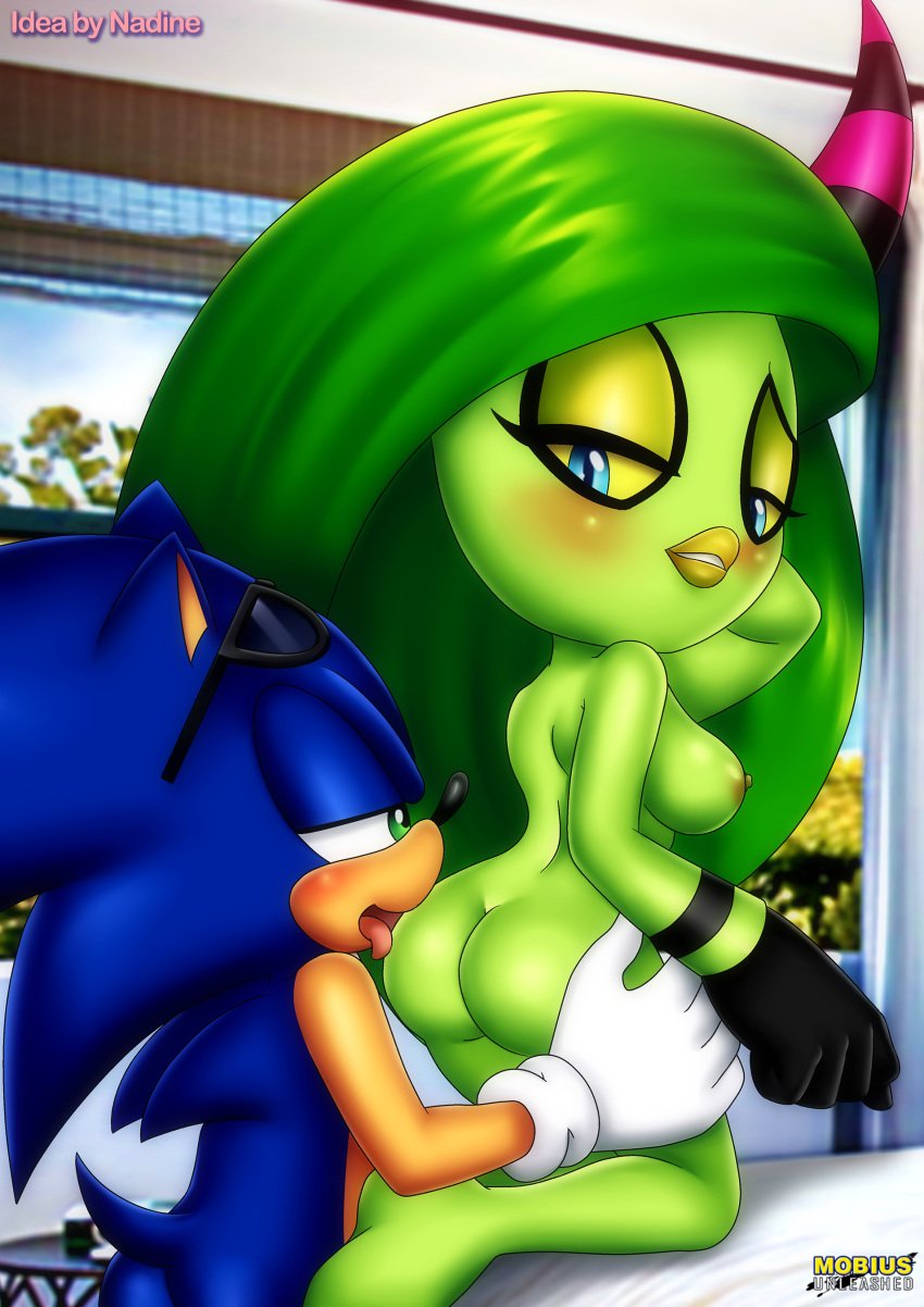 1boy 1girls 2d anthro ass barefoot bbmbbf blush breasts deadly_six female male male/female mobius_unleashed nipples nude open_mouth palcomix sega sonic_(series) sonic_lost_world sonic_the_hedgehog sonic_the_hedgehog_(series) teeth tongue tongue_out zeena zeti zeti_(species)