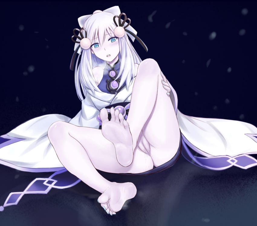 1girls bare_legs barefoot black_background blue_eyes blush cameltoe colored_skin dress duel_monster feet female foot_fetish highres japanese_clothes japanese_mythology kimono koorino legs long_hair looking_at_viewer monster_girl mythology no_panties pale_skin pantyhose public_domain pussy sitting snow soles steam toes white_dress white_hair white_skin yokai youkai yu-gi-oh! yuki-onna_the_ice_mayakashi yuki_onna yuki_onna_(nurarihyon_no_mago)