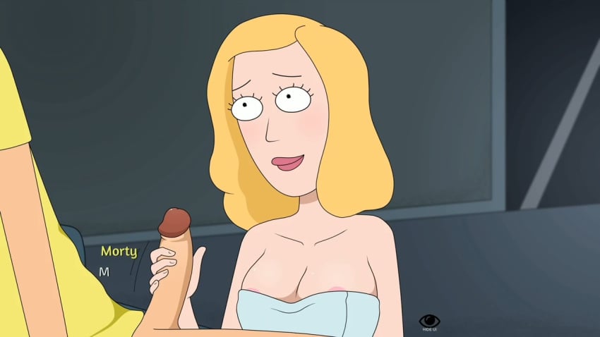 beth_smith big_breasts big_penis blush cleavage ferdafs handjob incest morty_smith rick_and_morty rick_and_morty:_a_way_back_home towel