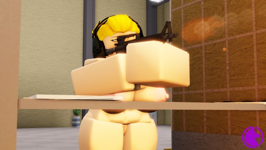 1girls 3d arsenal_(rolve) assault_rifle cakeel female female_only gun naked naked_female nude nude_female operative_(rolve) roblox roblox_game robloxian rolve shooting shooting_range solo solo_female source_request tagme yellow_hair