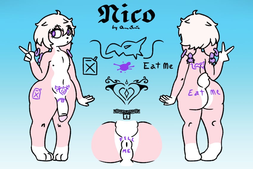 absurd_res anthro anus_tattoo ass back_tattoo belly butt_tattoo ear_piercing ear_ring ears_down erection feet femboy fur furry genital_tattoo genitals gesture hair heart heart_tattoo hi_res lagomorph leg_tattoo leporid lex_charm male mammal nico_(space_wyvern) nude penis penis_tattoo piercing pink_body pink_fur pivoted_ears pubic_tattoo purple_eyes purple_piercing purple_tattoo queen_susie rabbit ring_piercing scut_tail short_tail skull_tattoo solo tail tattoo thigh_tattoo v_sign white_belly white_body white_cheeks white_chest white_feet white_fur white_hair white_hands white_mouth white_tail