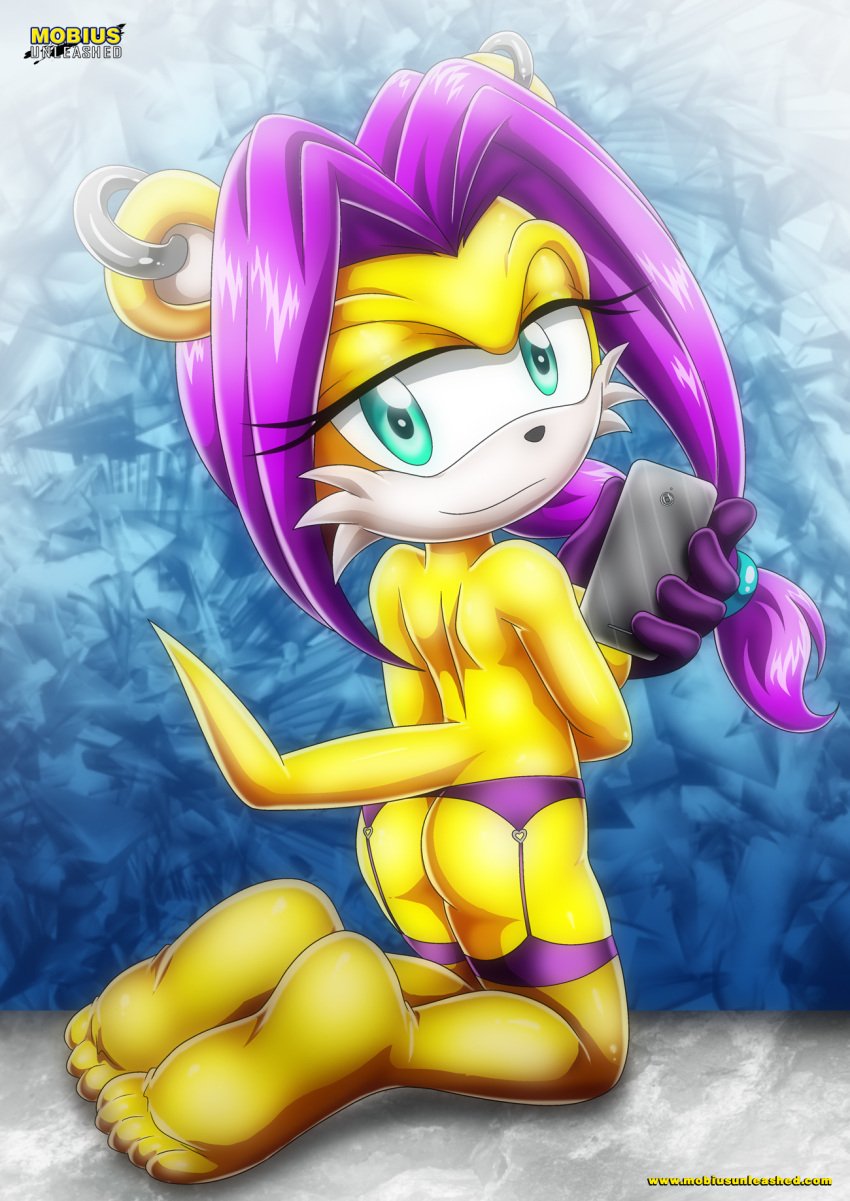 1girls anthro ass bbmbbf breasts feet female female_only fur furry gloves melody_prower mobius_unleashed nude palcomix phone purple_hair sega selfie smartphone solo sonic_(series) sonic_the_hedgehog_(series) stockings tail yellow_fur