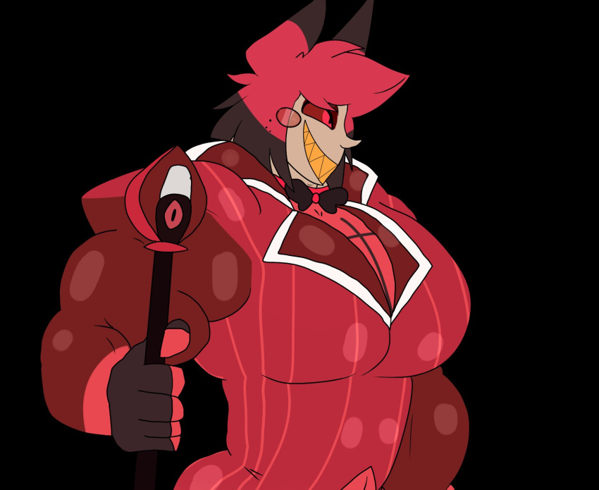 alastor_(hazbin_hotel) big_breasts breasts hazbin_hotel muscular nicolaowo pecs tagme tick_tock_meme