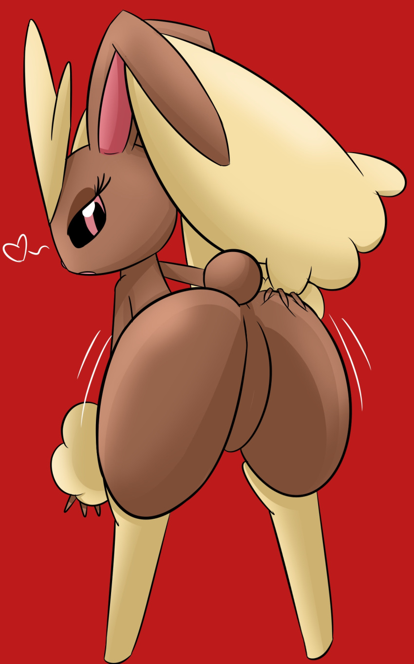 ass beige_body beige_fur bestponies big_butt black_eyes brown_body brown_fur bunny eyelashes furry generation_4_pokemon heart lopunny mooning pink_eyes pink_pupils pokémon_(species) pokemon pokemon pokemon_(species) post-vore rabbit red_background tagme