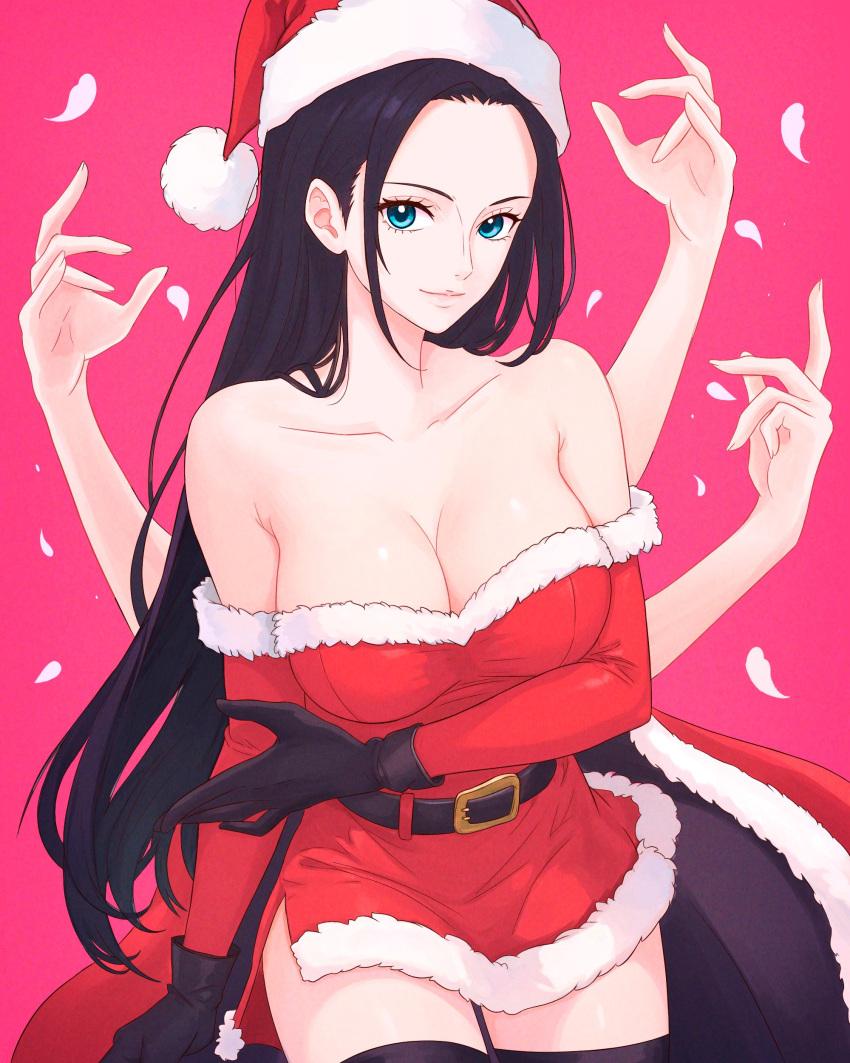 akuma_no_mi black_hair blue_eyes breasts christmas christmas_clothing cleavage female female_focus female_only hana_hana_no_mi nico_robin one_piece post-timeskip solo_female truejekart