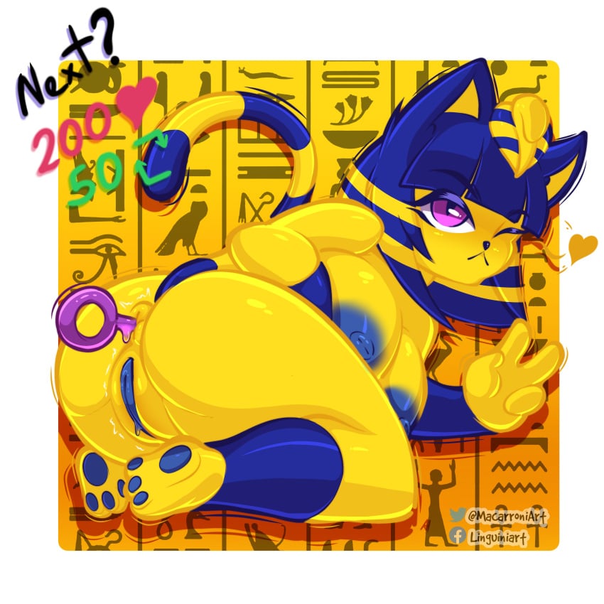 1:1 absurd_res anal anal_sex animal_crossing ankha ankha_(animal_crossing) anthro anus areola ass big_breasts big_butt blonde_hair blue_hair blue_nipples blue_pussy bodily_fluids breasts cat_tail felid feline female fur genital_fluids genitals gesture hair hi_res inverted_nipples macarroni mammal nintendo nipples one_eye_closed ornament penetration purple_eyes pussy sex_toy short_hair solo tail text v_sign vaginal_fluids wide_hips wink yellow_body yellow_fur