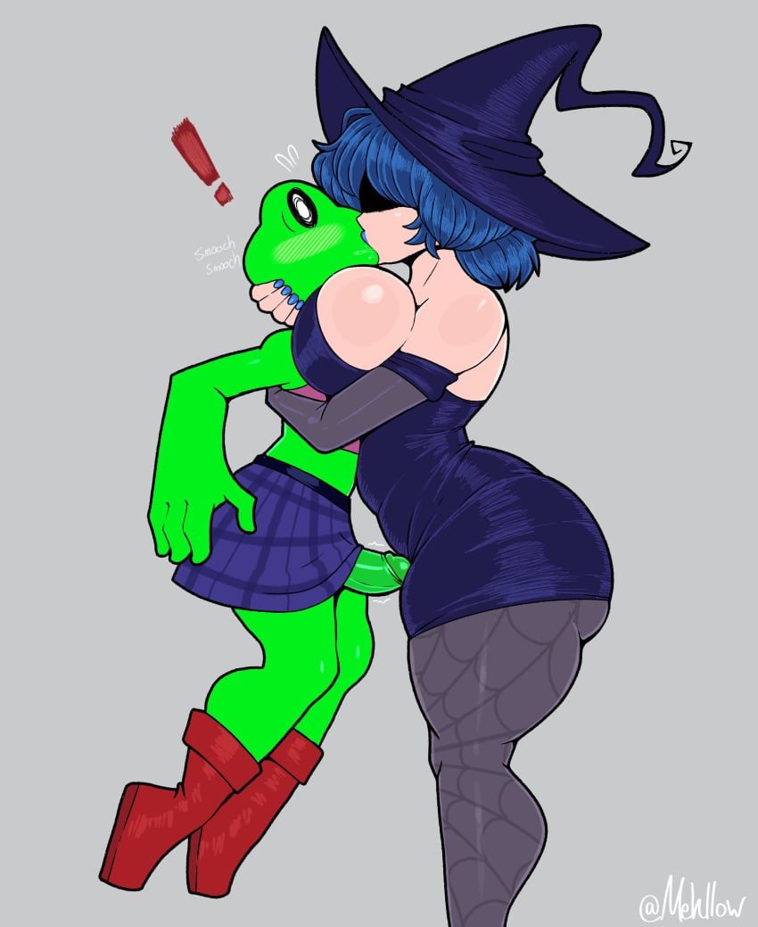 ! 1boy 1boy1girl 1girls 2020s 2024 2d 2d_(artwork) anthro ass big_ass big_breasts big_butt big_thighs blue_fingernails blue_hair breasts cordelia_valentine cosplay crop_top dead_estate dress female femboy femboy_on_female frog frogdor furry green_body hat hi_res highres hourglass_figure julieta_"jules"_halili_(cosplay) kissing large_ass large_breasts large_thighs larger_female leggings light-skinned_female light_skin male male/female medium_penis mehdrawings oc_x_canon original original_character penis penis_against_belly penis_on_pussy red_boots shocked shocked_expression short_hair sideboob simple_background skirt smaller_male thick_thighs thighs witch witch_hat