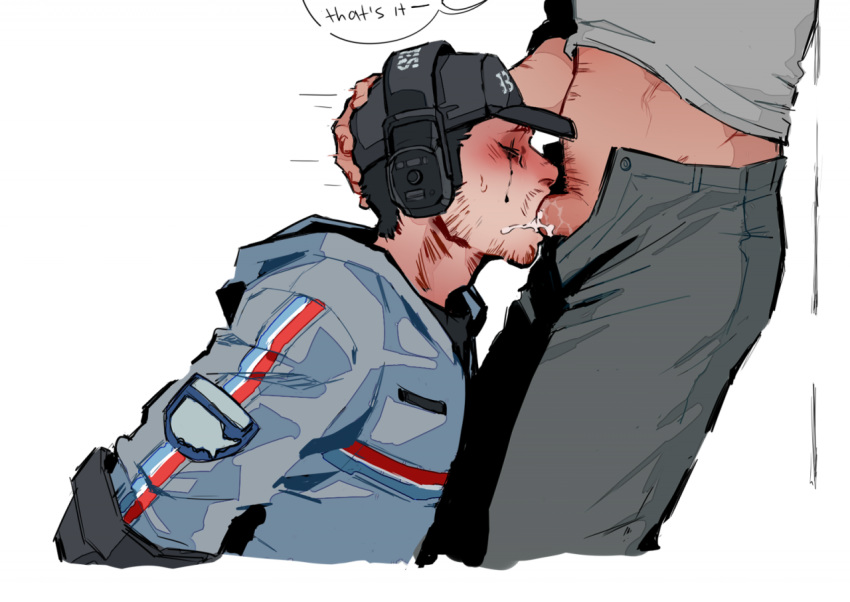 blowjob crying death_stranding fellatio forced_oral higgs_(death_stranding) male/male messy yaoi