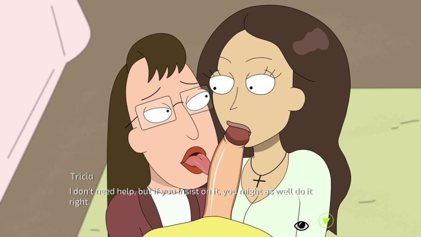 2girls 2girls1boy blowjob ferdafs glasses licking licking_penis morty_smith nancy_(rick_and_morty) pov rick_and_morty rick_and_morty:_a_way_back_home threesome tricia_lange