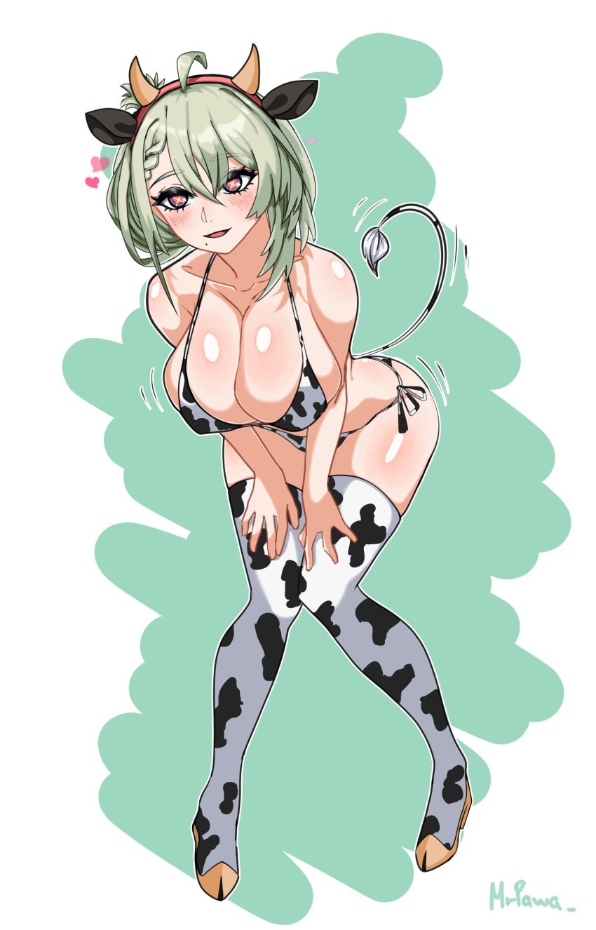 cow_ears cow_girl cow_horns cow_print cow_suit cow_swimsuit cow_tail cowsuit de_lacey_(girls'_frontline_nc) delacey girls'_frontline girls'_frontline_neural_cloud green_hair mrpawa