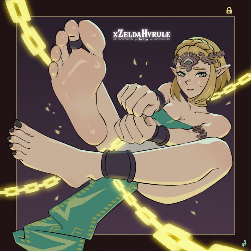 black_toenail_polish blonde_hair chains elf feet feet_up foot_fetish foot_focus mohoshadream princess_zelda tears_of_the_kingdom the_legend_of_zelda toe_ring zelda_(breath_of_the_wild)