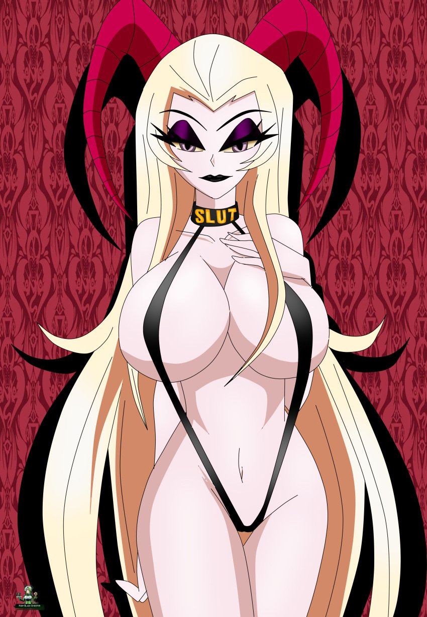 1girls catholic christianity demon demon_girl demon_horns hazbin_hotel jewish_mythology lilith_morningstar_(hazbin_hotel) micro_bikini milf monster_girl mother mythology necklace noir-black-shooter one-piece_swimsuit public_domain queen religion royalty succubus