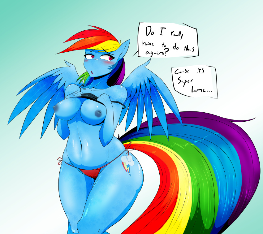 anthro blush breasts clothing dialogue english_text equid equine female friendship_is_magic hasbro mammal my_little_pony nipples panties pegasus pterippus rainbow_dash_(mlp) text underwear vale-city