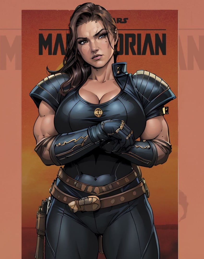 ai_generated big_breasts cara_dune cleavage gina_carano lucasfilm muscular muscular_female nerdddemon star_wars the_mandalorian