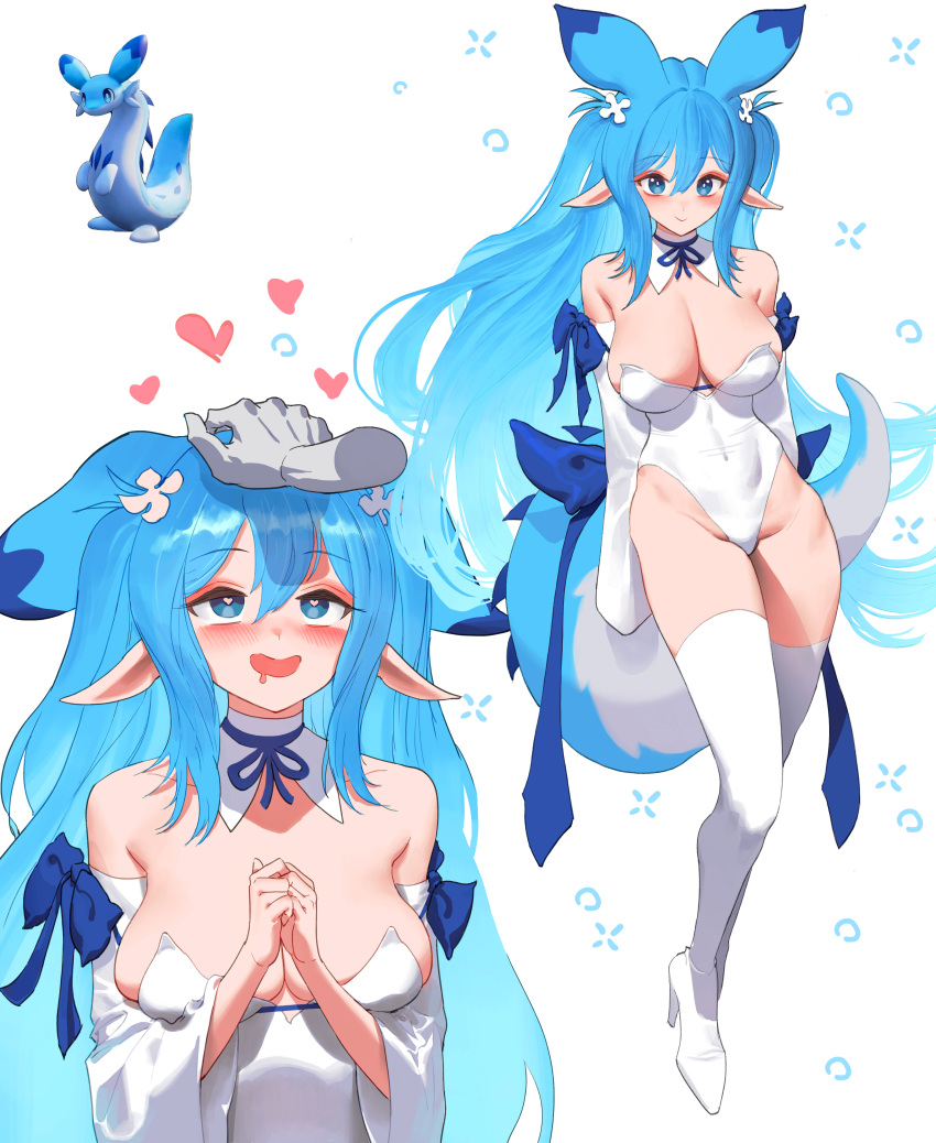 affectionate anthro ass big_ass big_breasts big_thighs blue_body blue_eyes blue_hair blush breasts chillet cute heart human humanized long_hair looking_at_viewer pal_(species) palworld petting pocketpair tagme thick_hips thick_thighs thighhighs thighs wonbin_lee