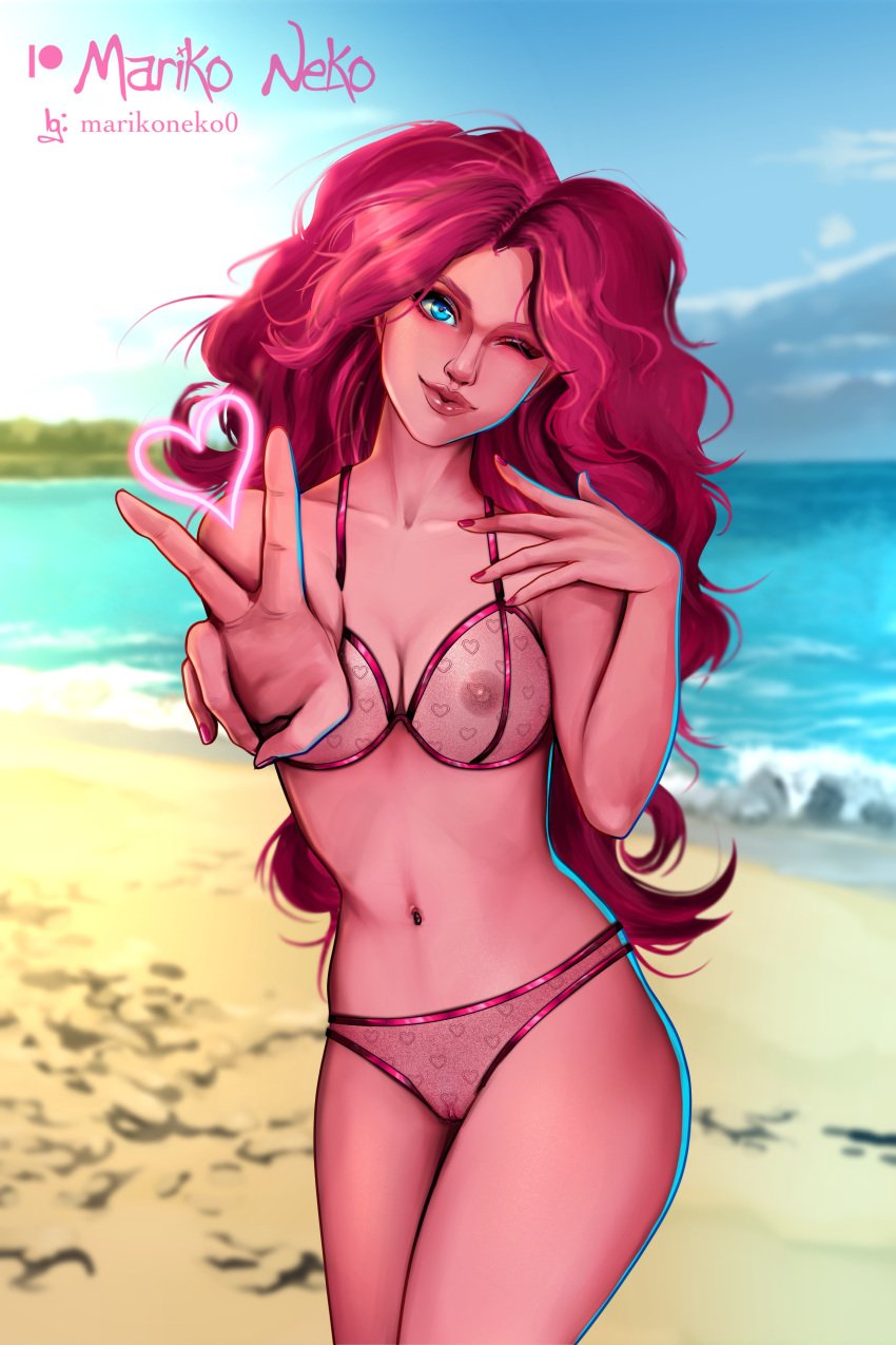 1girls almost_naked almost_nude breasts equestria_girls female female_only hasbro human humanized lingerie lingerie_only marikoneko marikoneko0 my_little_pony pink_body pinkie_pie_(eg) pinkie_pie_(mlp) pussy realistic solo transparent_clothing water