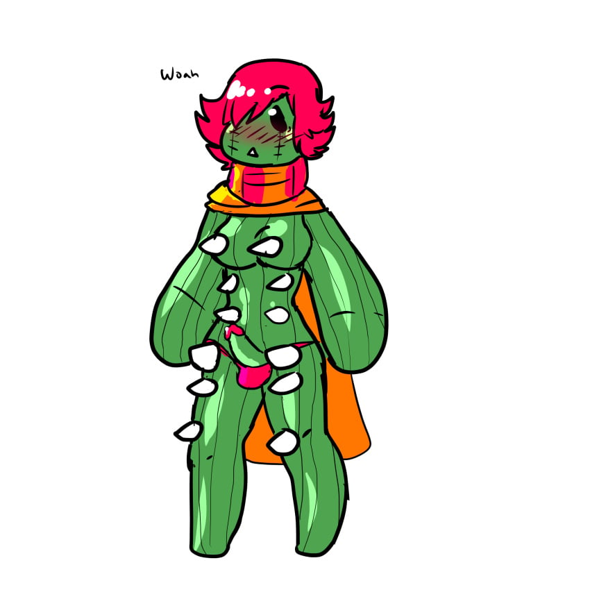 2019 anthro balls blush breasts cactus catus clothing dickgirl doggo:3 female flower hair hat hi_res humanoid intersex large_hat penis plant smile solo sombrero spikes