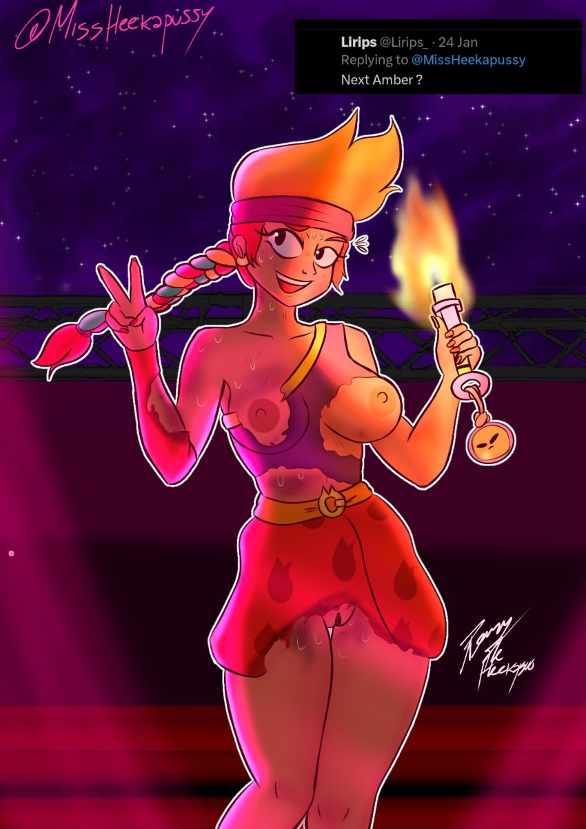 accidental_exposure amber_(brawl_stars) big_breasts brawl_stars burn_scar exposed_breasts exposed_pussy fire latina missheekapussy showing_breasts tagme tagme_(artist) tagme_(character) tommykitten tommytheheekapoo torch