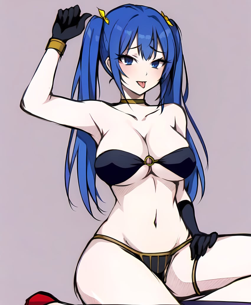 ai_generated arabian_clothes arm_up armpits bare_shoulders belly_dancer belly_dancer_outfit blue_eyes blue_hair breasts choker female gloves harem harem_girl harem_outfit hatsune_miku large_breasts loincloth long_hair looking_at_viewer maha_no_hanashi masa_works_design milua navel o-ring red_footwear self_upload simple_background sitting solo solo_female the_dancer_(maha_no_hanashi) thighs tongue tongue_out twintails vocaloid