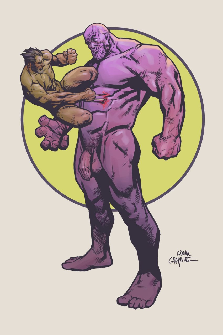 adamgraphite alien balls blood claws flaccid james_howlett male male_only marvel marvel_comics nude penis purple_body purple_skin size_difference thanos wolverine_(x-men) x-men yaoi