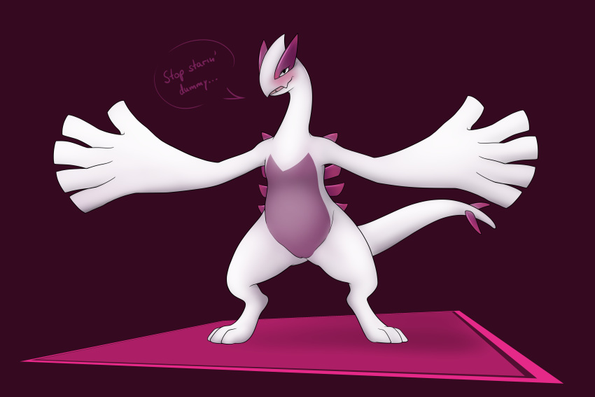 1girls 2019 3_toes absurd_res alternate_color avian belly big_belly black_eyes chubby drake_drachenlicht feet female female_only feral flat_chest hi_res legendary_pokémon looking_at_viewer lugia nintendo nude pokemon pokemon_(species) pokemon_gsc purple_background purple_skin pussy shiny_pokemon simple_background smile solo spread_arms spread_legs standing tail text thick_thighs video_games white_skin wide_hips wings