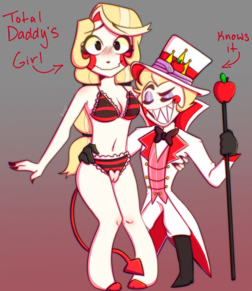 1girls black_nails blonde_hair bra catholic charlie_morningstar_(hazbin_hotel) charmingbeep christianity father_and_daughter hazbin_hotel incest lucifer lucifer_morningstar_(hazbin_hotel) monster_girl panties public_domain pussy religion