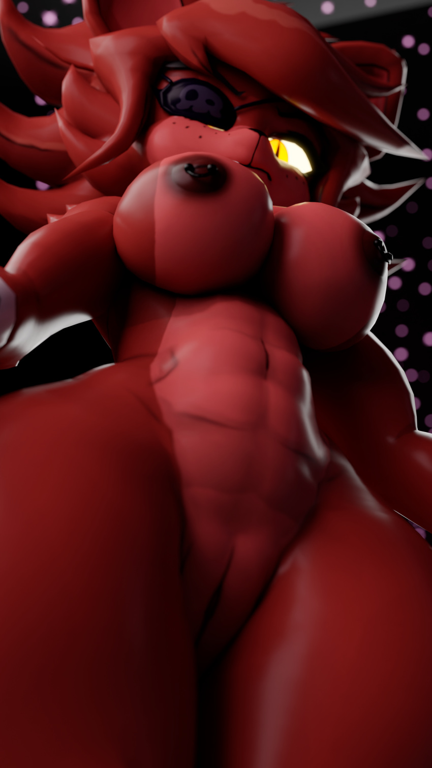 abs anthro babymoonart big_ass big_butt breasts disgusted_expression fexa fit_female five_nights_at_freddy's fox foxy_(cally3d) foxy_(fnaf) highres looking_at_viewer looking_down naked rear_view solo thick_ass thick_thighs thunder_thighs