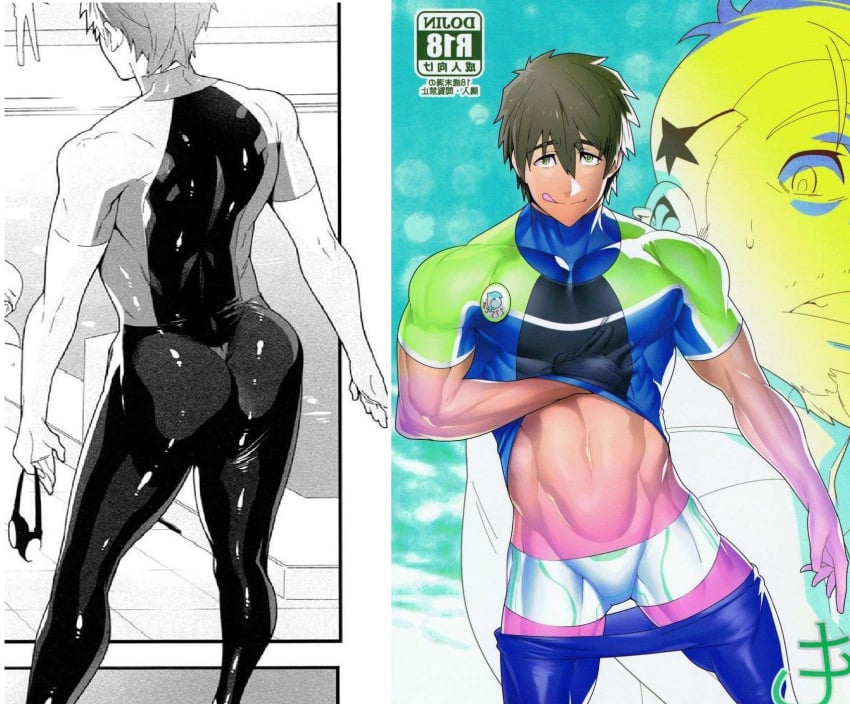 black_hair black_hair_bottom brown_hair brown_hair_on_black_hair brown_hair_top domination free! free!_iwatobi_swim_club gay goro_sasabe light_hair_on_dark_hair makoto_tachibana tachibana_makoto