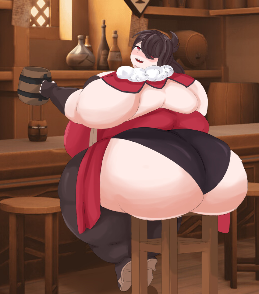 1girl 1girls ass bbw beidou_(genshin_impact) big_ass big_butt fat fat_arms fat_ass genshin_impact hoyoverse liyue_girls looking_at_viewer looking_back mihoyo mihoyo_technology_(shanghai)_co._ltd. obese obese_female sitting