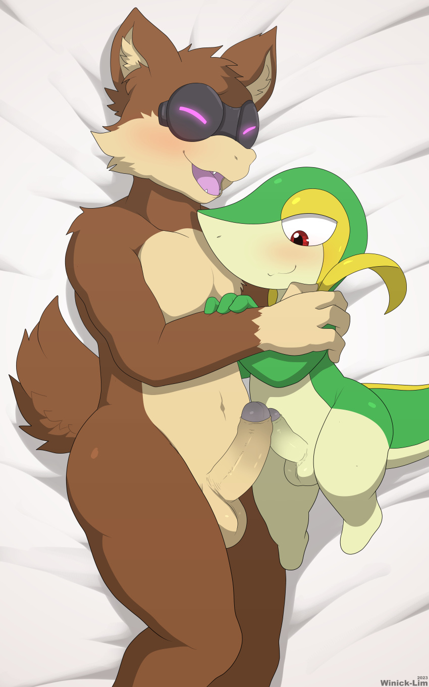 2024 absurd_res anthro anthro_on_feral ball_size_difference balls bed bed_sheet bedding blush brown_body brown_fur closed_eyes closed_smile crossover duo embrace erection facial_tuft fangs feral frottage fur furniture generation_5_pokemon genitals glowing glowing_eyes green_body green_scales gremlin_(spiral_knights) half-closed_eyes hi_res humanoid_genitalia humanoid_penis looking_at_genitalia looking_at_penis looking_down looking_down_at_penis lying male male/male mammal mouth_closed multicolored_body multicolored_fur multicolored_scales narrowed_eyes navel nintendo nude on_bed on_side open_mouth open_smile penile penis penis_size_difference penises_touching pokemon pokemon_(species) purple_eyes red_eyes reptile scales scalie sex short_tail side_butt size_difference smile snivy spiral_knights tail tan_body tan_fur teeth tongue two_tone_body two_tone_fur white_body white_scales winick-lim yellow_body yellow_scales zoophilia