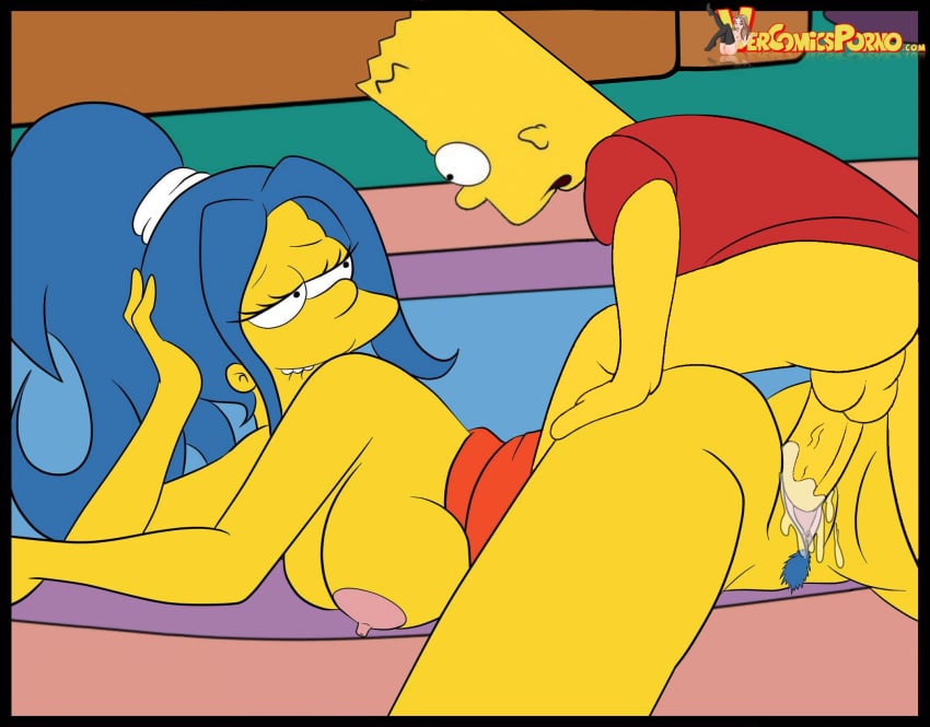 1boy 1girls bart_simpson blonde_hair blue_hair cheating incest marge_simpson mother_and_son the_simpsons vercomicsporno