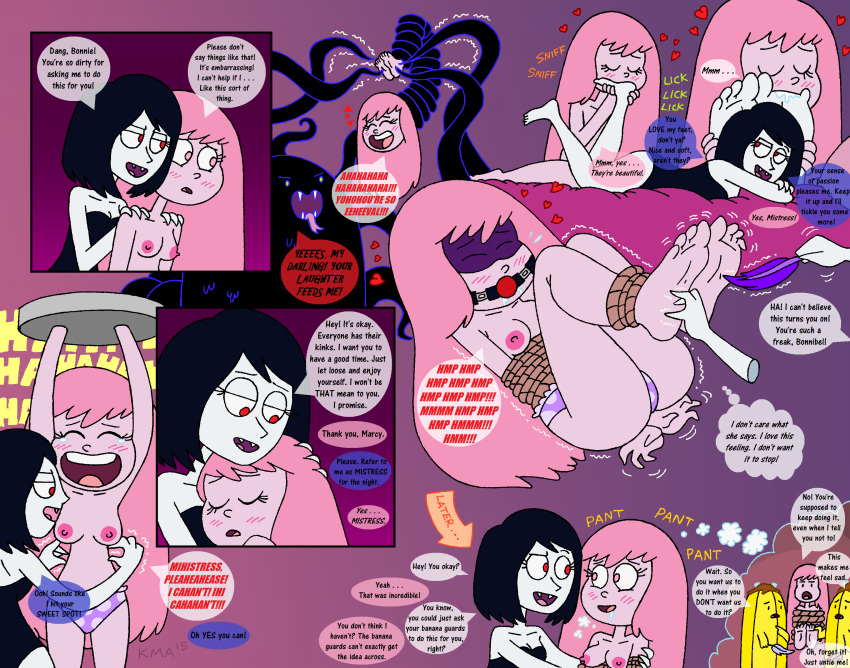 2015 2girls absurd_res absurdres adventure_time ball_gag banana_guard barefoot black_hair black_tentacles blush bondage bound cartoon_network consensual_tentacles dominatrix drooling erect_nipples fangs feathers feet feet_smell feet_together female female_only femdom femsub foot_fetish foot_focus foot_lick foot_tickling foot_worship gag gagged grey_skin heart humanoid laugh laughing marceline multiple_girls nerdsman567 nude pink_eyes pink_hair pink_skin princess_bubblegum red_ball_gag red_eyes rope signature smelling speech_bubble tentacle tentacles text tickle_fetish tickle_torture tickling tickling_feet tied_up underwear