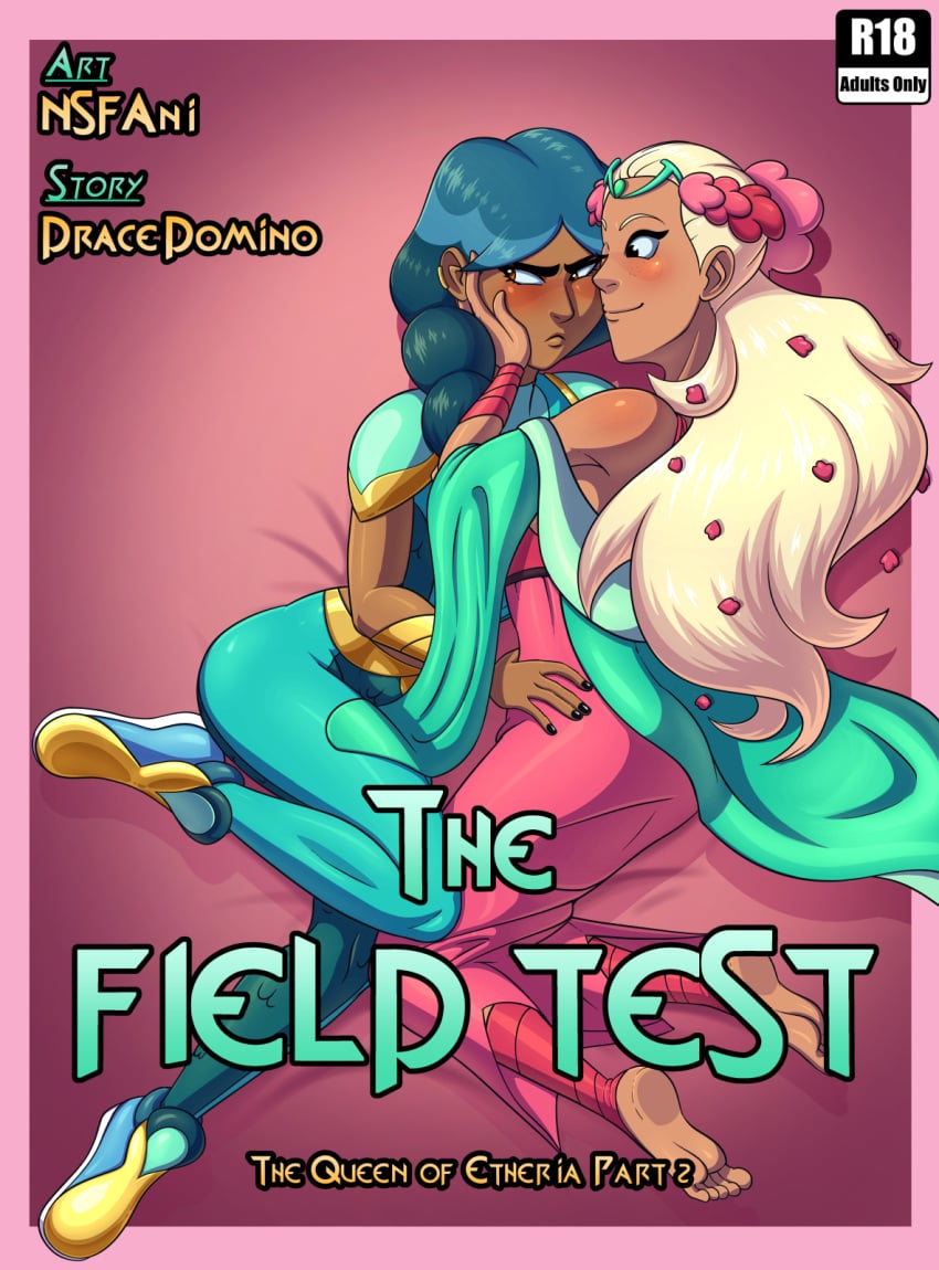 blonde_hair blue_hair brown_eyes comic cover_page dark-skinned_female english_text feet flower_in_hair hip_grab laying_on_bed mermista nsfani part_2 perfuma she-ra_and_the_princesses_of_power