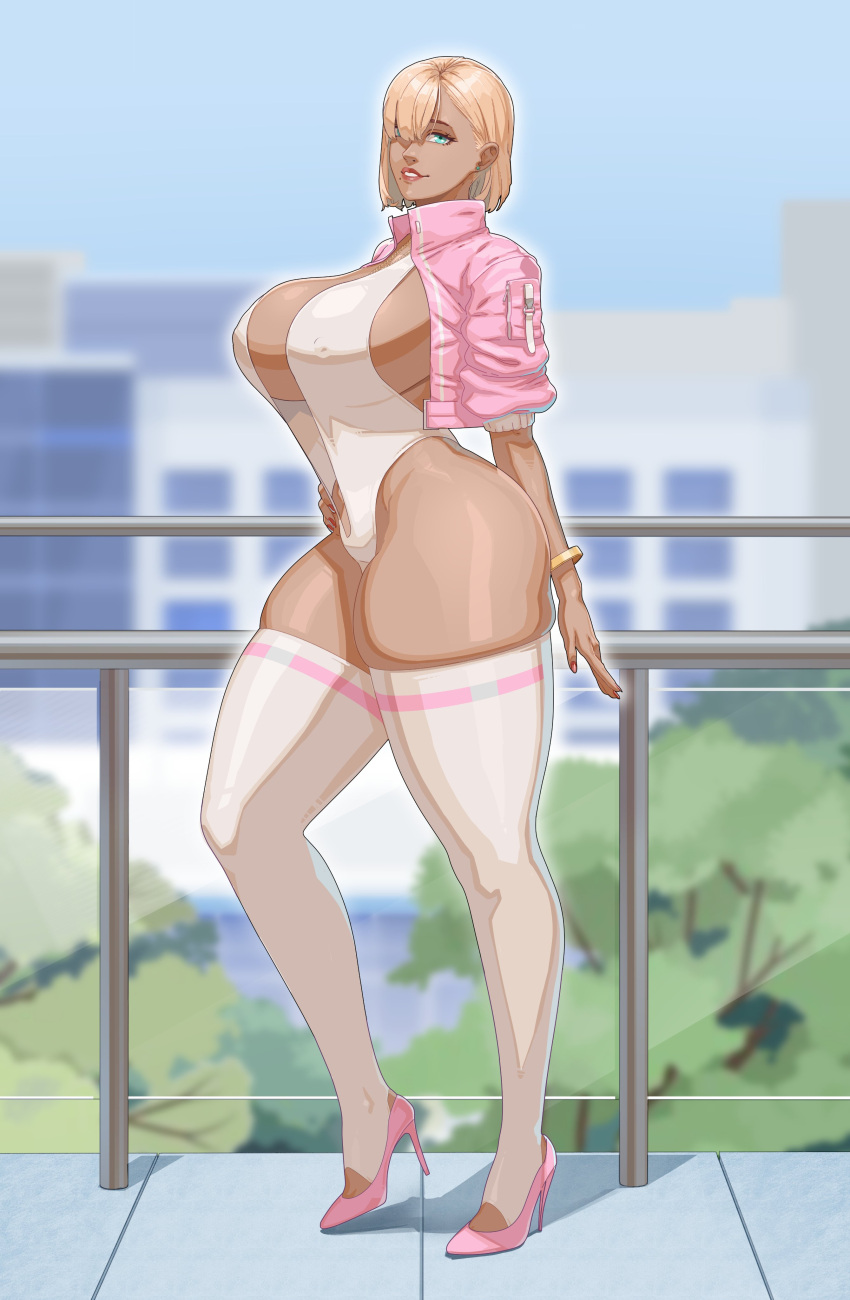 blonde_hair busty dark-skinned_female dark_skin female female_focus female_only gyaru hourglass_figure indie_virtual_youtuber materclaws minko_xiv_(vtuber) standing tan tan_body tan_skin virtual_youtuber wide_hips