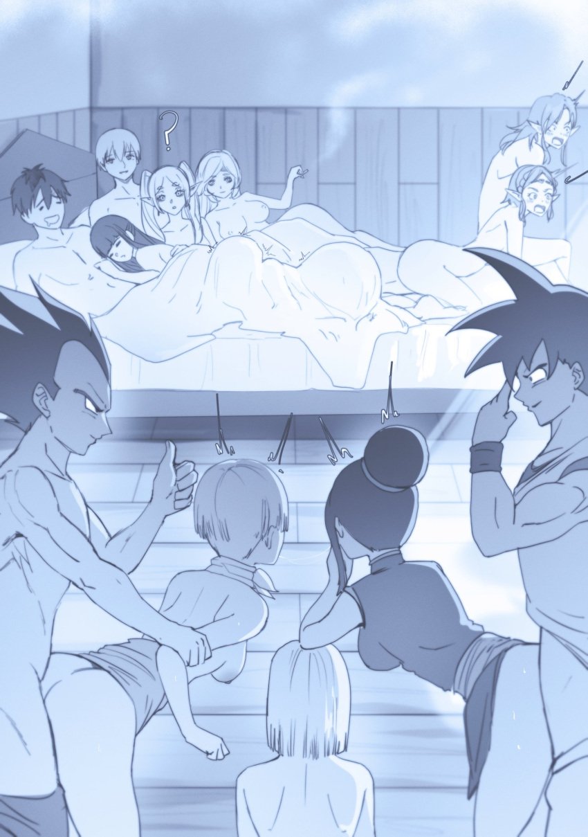 5boys 6+girls 7girls ? aboart aboleuk android_18 areolae arm_grab ass bed braid breasts bulma_briefs chichi crossover dragon_ball dragon_ball_z elf elf_ears elf_female female fern_(sousou_no_frieren) french_braid frieren from_behind from_behind_position hairbun himmel_(sousou_no_frieren) holding_cigarette husband_and_wife indoors instant_transmission link link_(tears_of_the_kingdom) long_hair male male/female monochrome multiple_boys multiple_girls nintendo open_mouth pointy_ears princess_zelda purah purah_(tears_of_the_kingdom) saiyan sex sex_from_behind short_hair sideboob son_goku sousou_no_frieren standing standing_doggy_style standing_sex stark_(sousou_no_frieren) surprised swingers tears_of_the_kingdom the_legend_of_zelda thumbs_up tied_hair twintails vegeta zelda_(tears_of_the_kingdom)