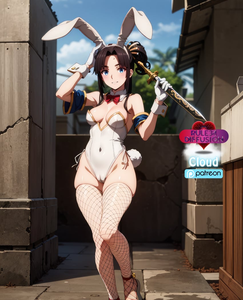 1female 1girls 1woman ai_generated anime anime_coloring anime_girl anime_screencap anime_style blue_eyes breasts breasts bunny_costume bunny_ears bunny_girl bunny_tail bunnysuit fate/grand_order fate_(series) female female female female_focus fishnets girl gloves hair_ornament high_ponytail looking_at_viewer navel patreon ponytail rule34_diffusion(artist) smile solo solo_female solo_focus sword ushiwakamaru_(fate) ushiwakamaru_(fate/grand_order) ushiwakamaru_(swimsuit_assassin)_(fate)