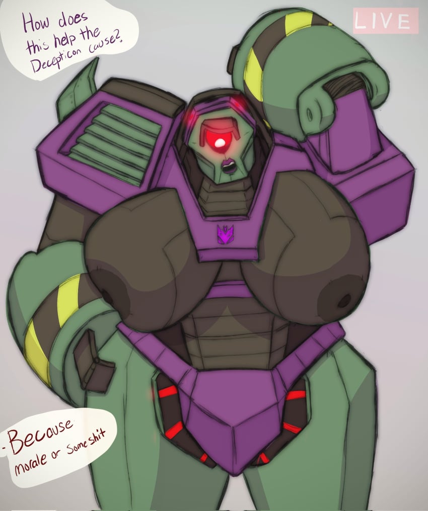 1girls alien alien_female alien_genitalia alien_girl alien_humanoid alien_only armor armored_female big_breasts breasts breasts_bigger_than_head breasts_out chubby chubby_female claws clobber_(transformers) cybertronian decepticon decepticon_insignia fat fat_breasts female female_focus female_only giant_breasts giant_thighs large_breasts large_female mechavee one_eye purple_lips raising_eyebrow red_eye robot robot_breasts robot_female robot_genitalia robot_girl robot_humanoid robot_joints thick thick_thighs thunder_thighs thunderthighs topless topless_female transformers transformers_cyberverse