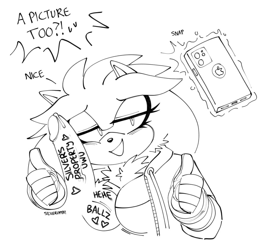 anthro crossgender iphone precum rule_63 satisfied_look sega silver_the_hedgehog silveroppai sonic_(series) sonic_the_hedgehog_(series) sweater tagme taking_picture thumbs_up venice_the_mink writing writing_on_penis