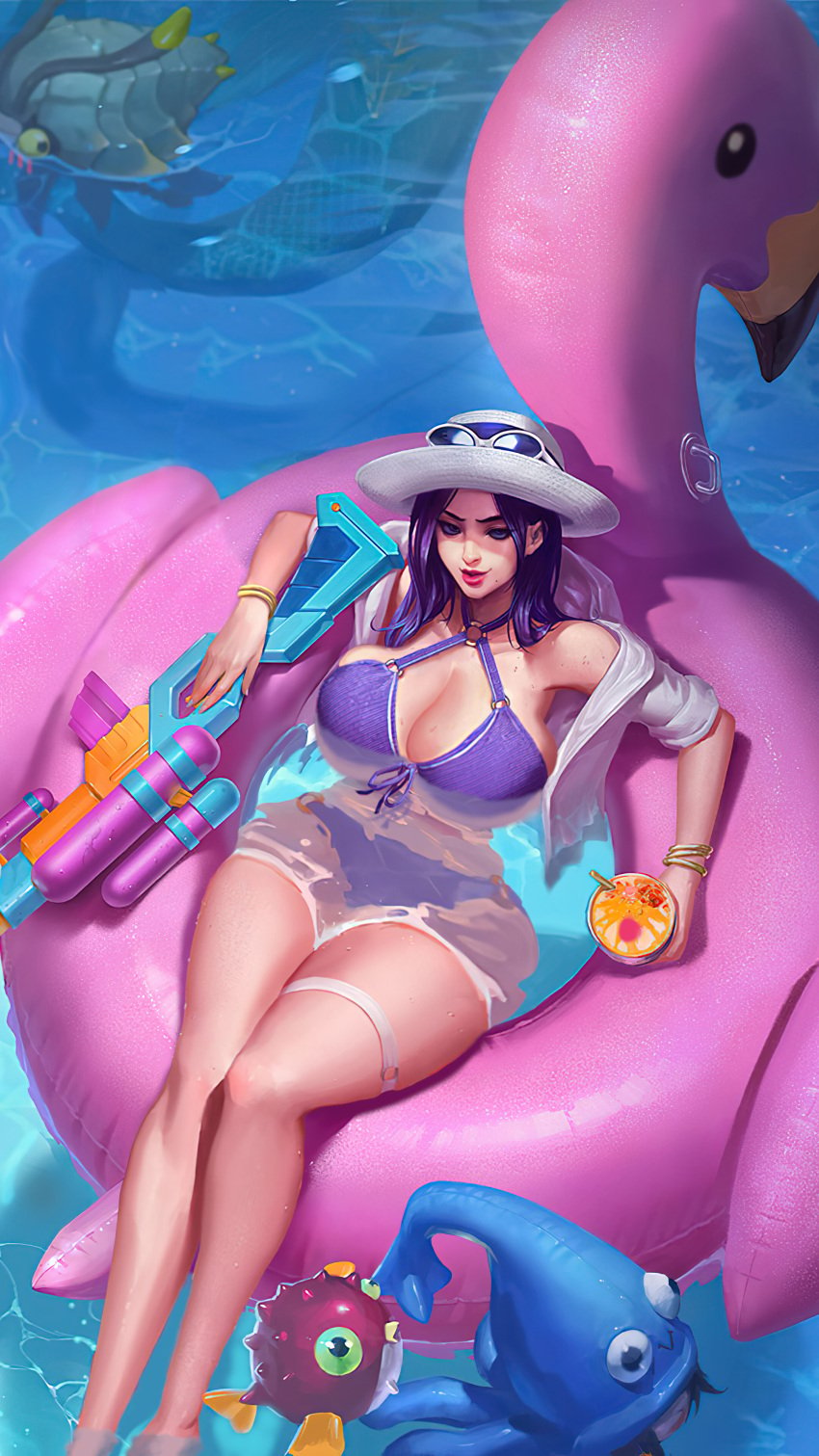 alternate_body_type alternate_breast_size bikini blue_hair caitlyn_kiramman edit floatie floating hat huge_breasts league_of_legends lipstick lulu_the_fae_sorceress lying makeup official_artwork_edit pool pool_party_caitlyn pool_party_lulu pool_party_series riot_games scuttle_crab sunglasses_on_head sutton184_edits swimsuit thick_lips thick_thighs third-party_edit water water_gun wide_hips